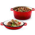 Red 5 QT Enameled Cast Iron Dutch Oven with 2 Quart Skillet Lid Pan U899