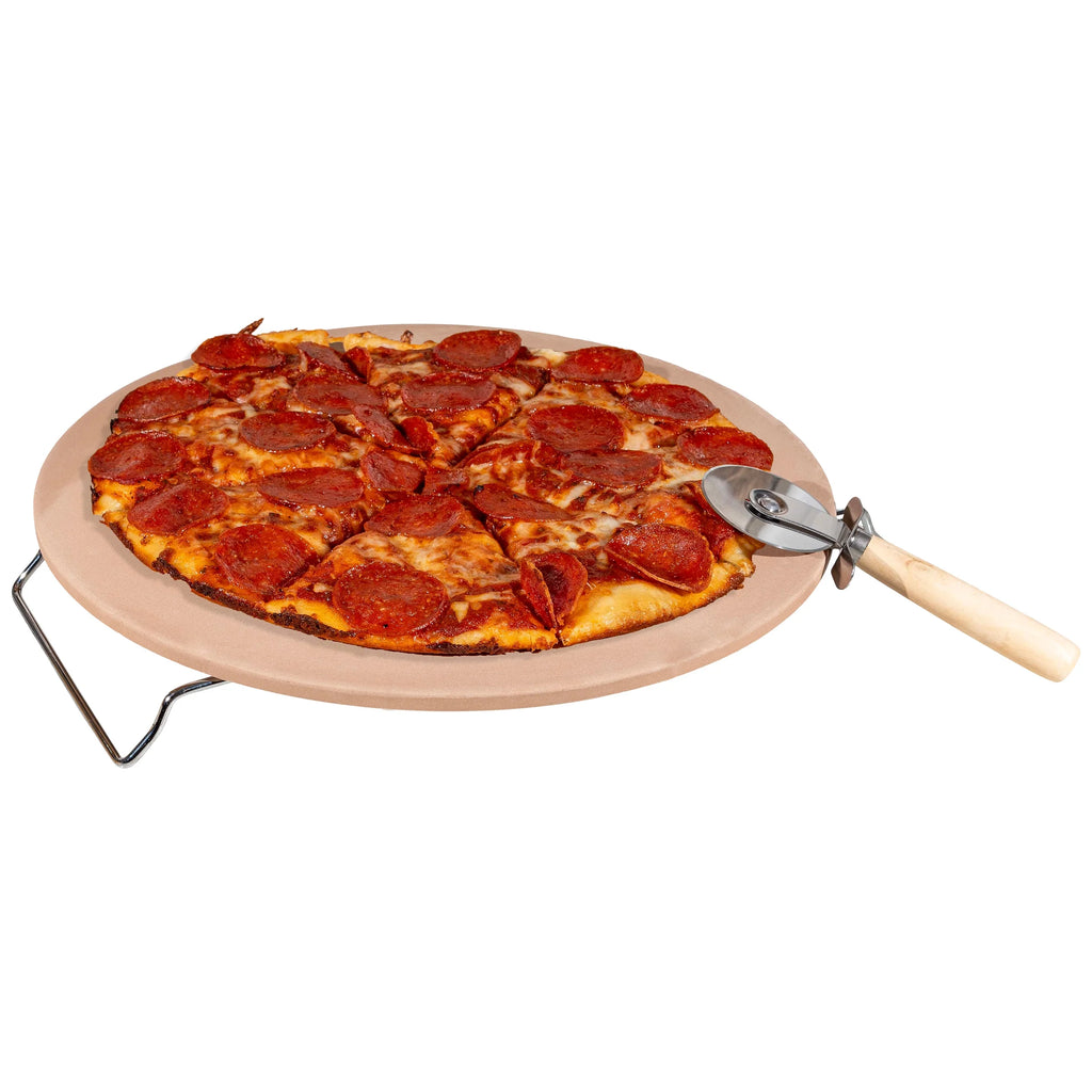 15-inch Pizza Stone with Pizza Cutter and Serving Rack C616664