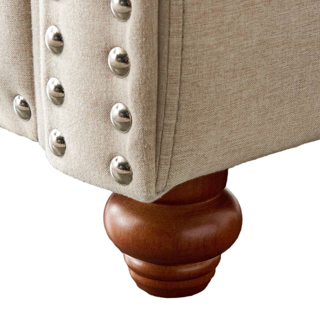 Beige Upholstered Three-seat Sofa with Wood Legs E5238