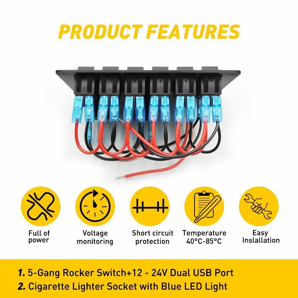 Blue LED Rocker Switch Panel Circuit Breaker Waterproof D437