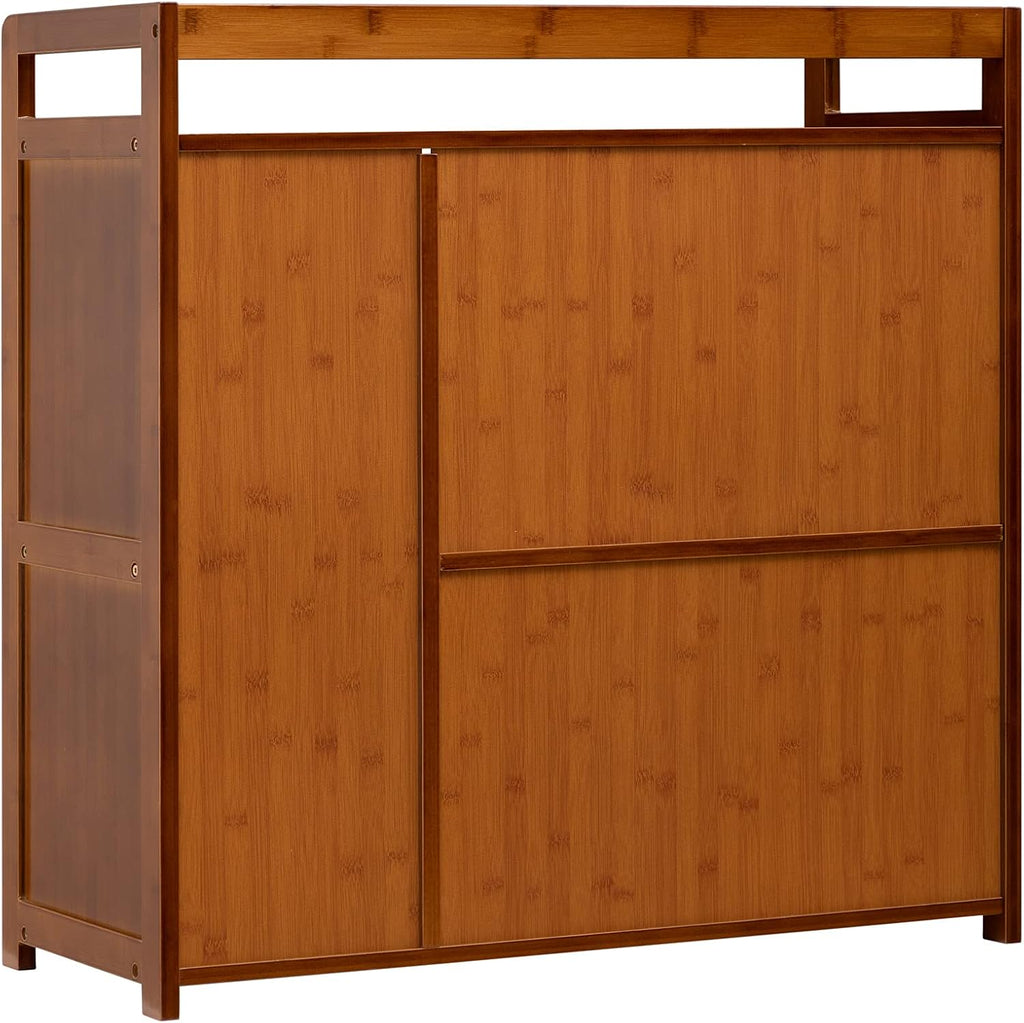 Bamboo Floor Storage Cabinet with 2 Doors and 2 Open Shelves, Antique Brown L92302