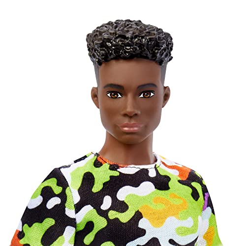 Black Curly Hair Ken Doll with Camo Print Shirt B721