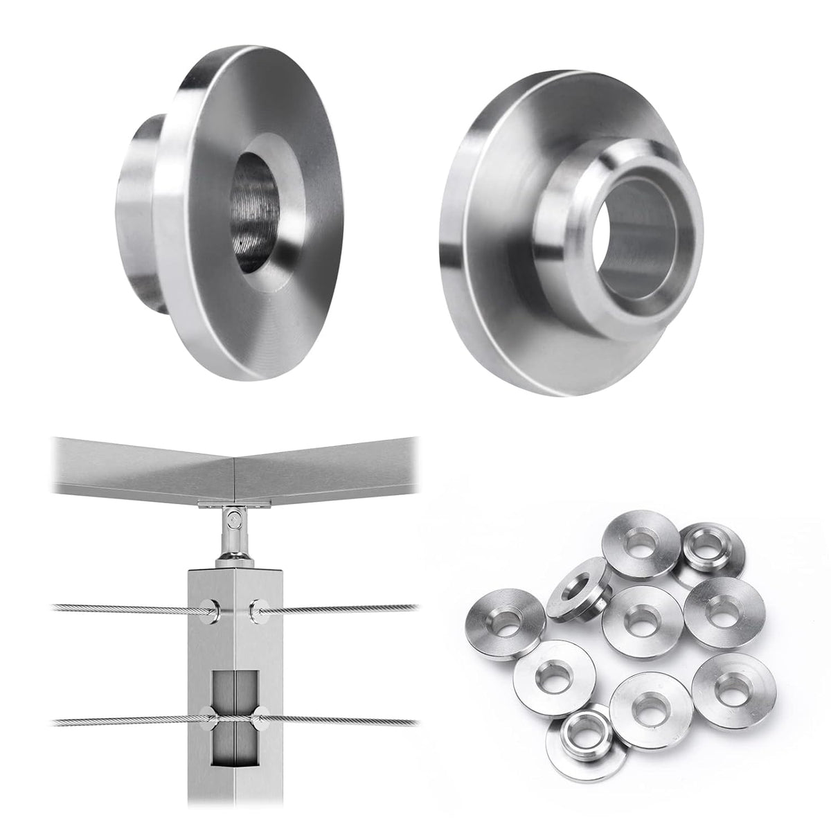 20Pack Cable Railing Kit 1/8 5/32 3/16 Wheel Protective Protector Sleeves for PT1 Metal Posts Wire Rope Level Deck Washer Insert Plug T316 Stainless Steel CR90, CP3 Pack of 2 J121449