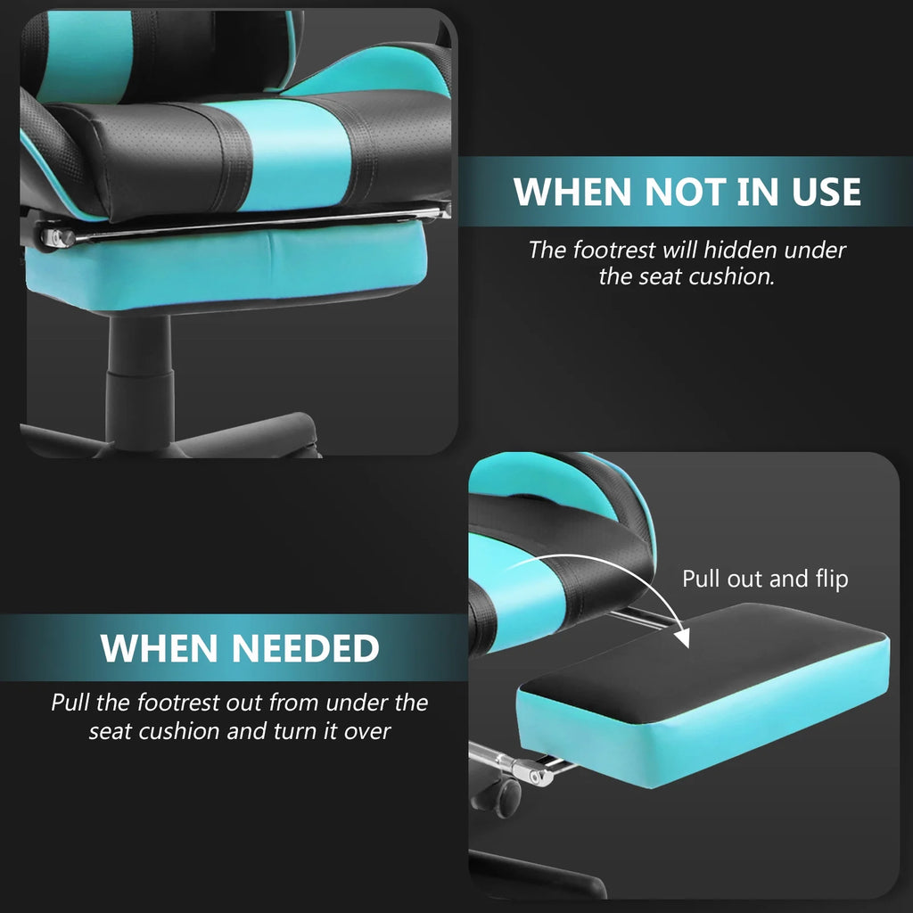 Blue Gaming Chair with Footrest & Massage Lumbar Pillow V423