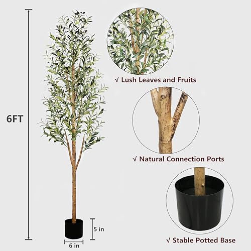 6FT Tall Artificial Olive Tree Faux Silk Potted Plants R865477