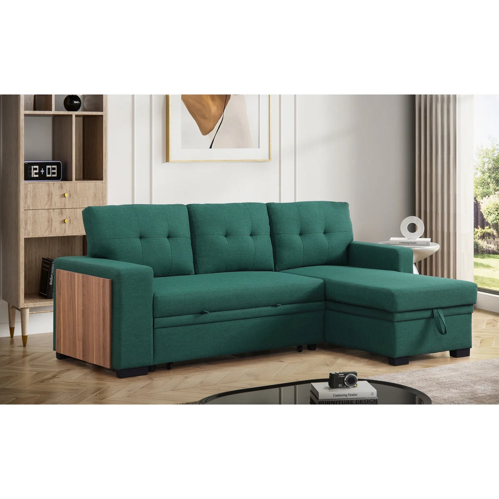 Green Reversible Sleeper Sectional Sofa Bed X756
