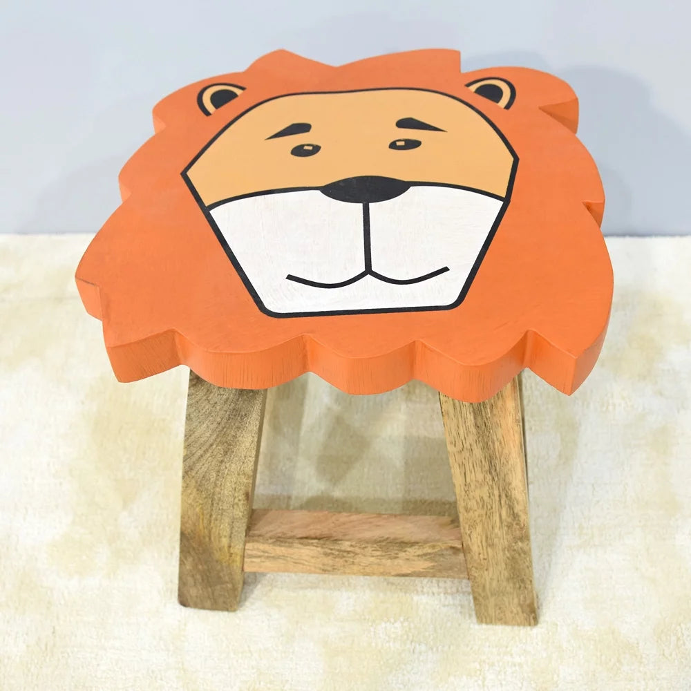 Handmade Mango Wood Orange Lion Shaped Stool K9661