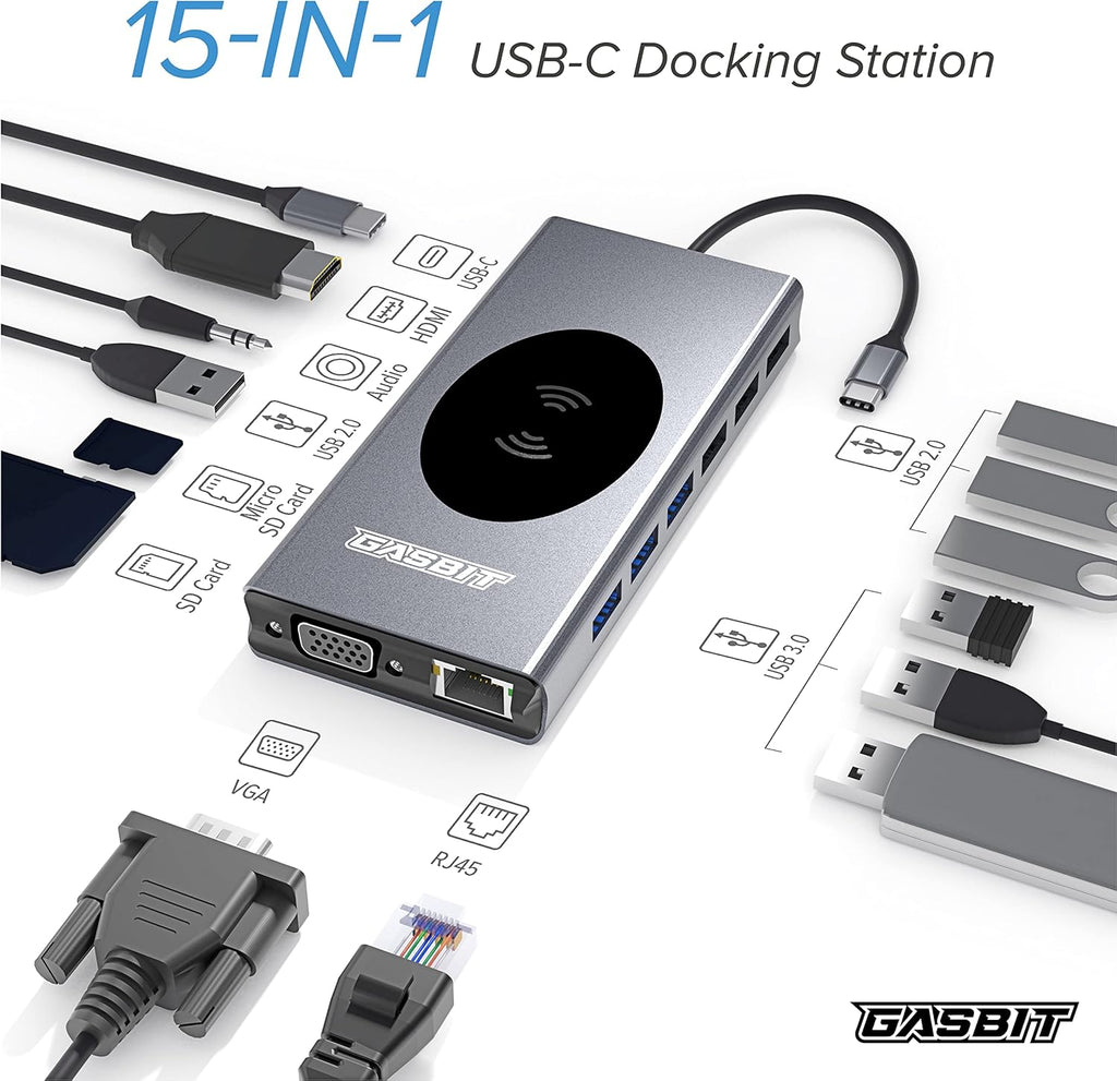 15-in-1 USB C Hub Multiport Adapter with Wireless Phone Charger D47235