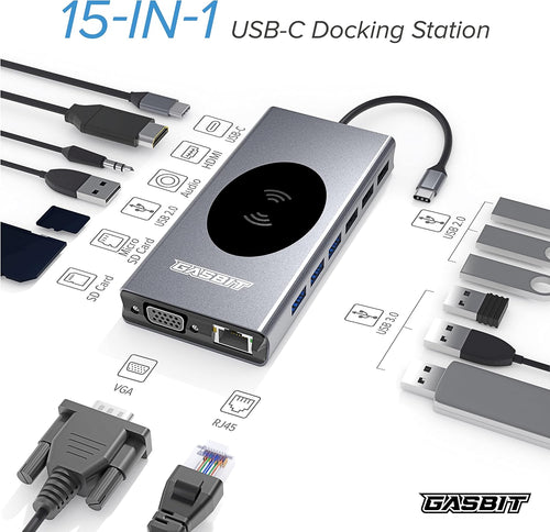 15-in-1 USB C Hub Multiport Adapter with Wireless Phone Charger D47235