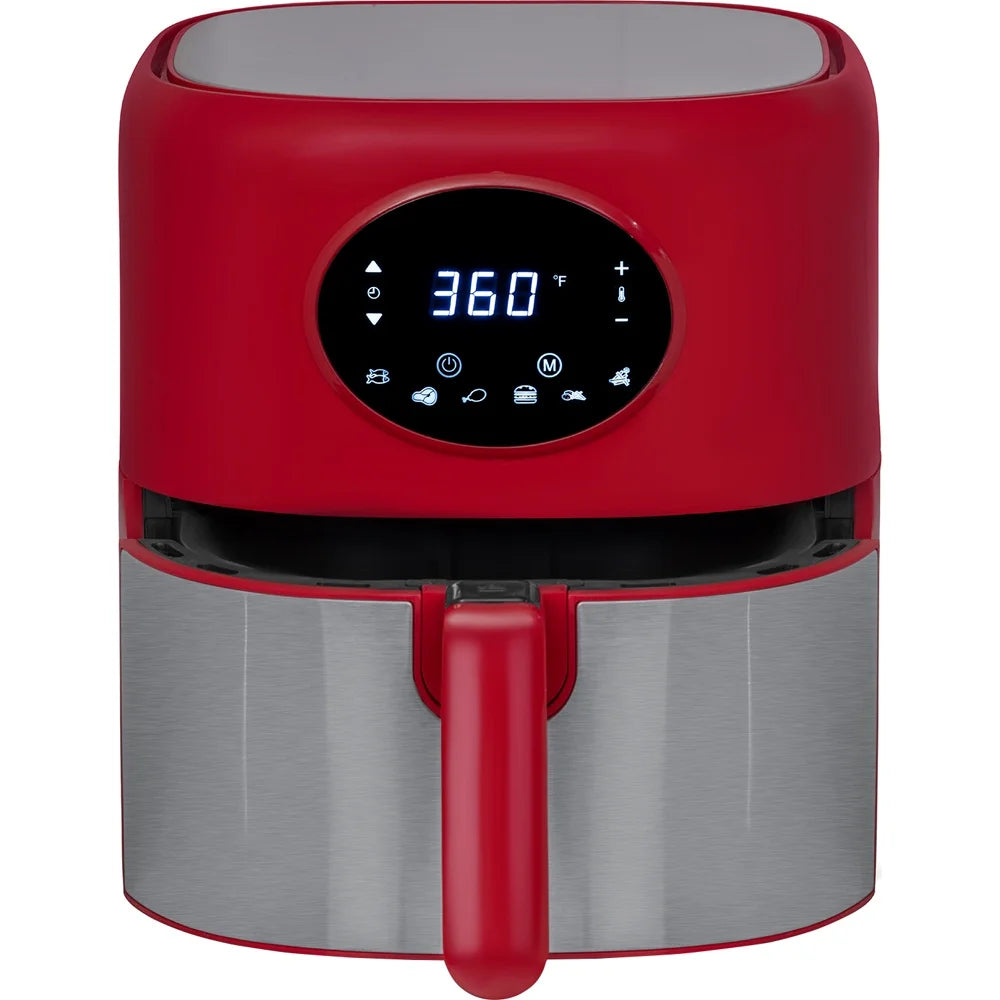 3.7QT Digital Air Fryer with Non-Stick Basket, Red I8965