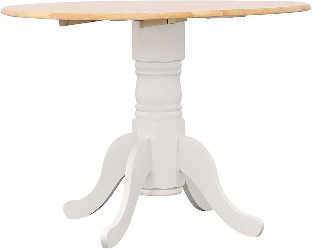 Natural Brown and White Round Drop Leaf Dining Table A48062