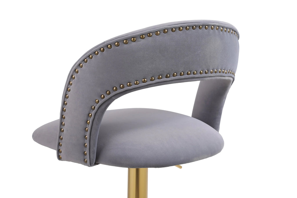 Gray Velvet Swivel Bar Stool Set of 2 Q140