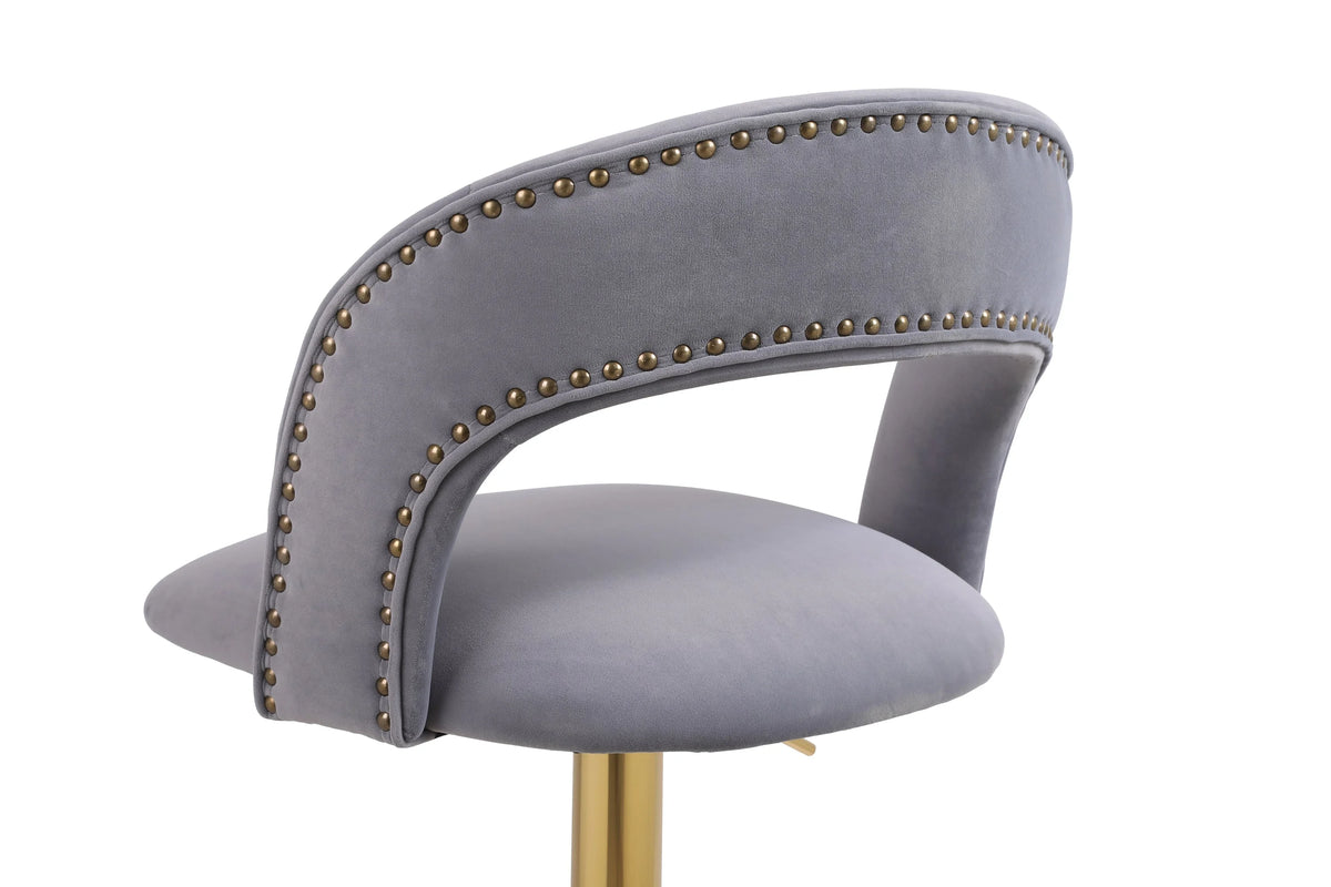 Gray Velvet Swivel Bar Stool Set of 2 Q140
