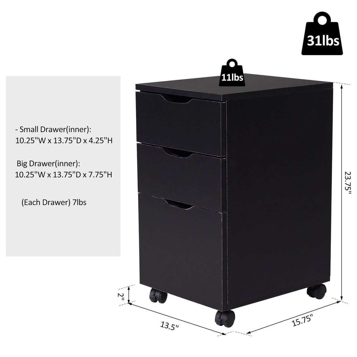 3 Drawer Rolling File Cabinet D179387