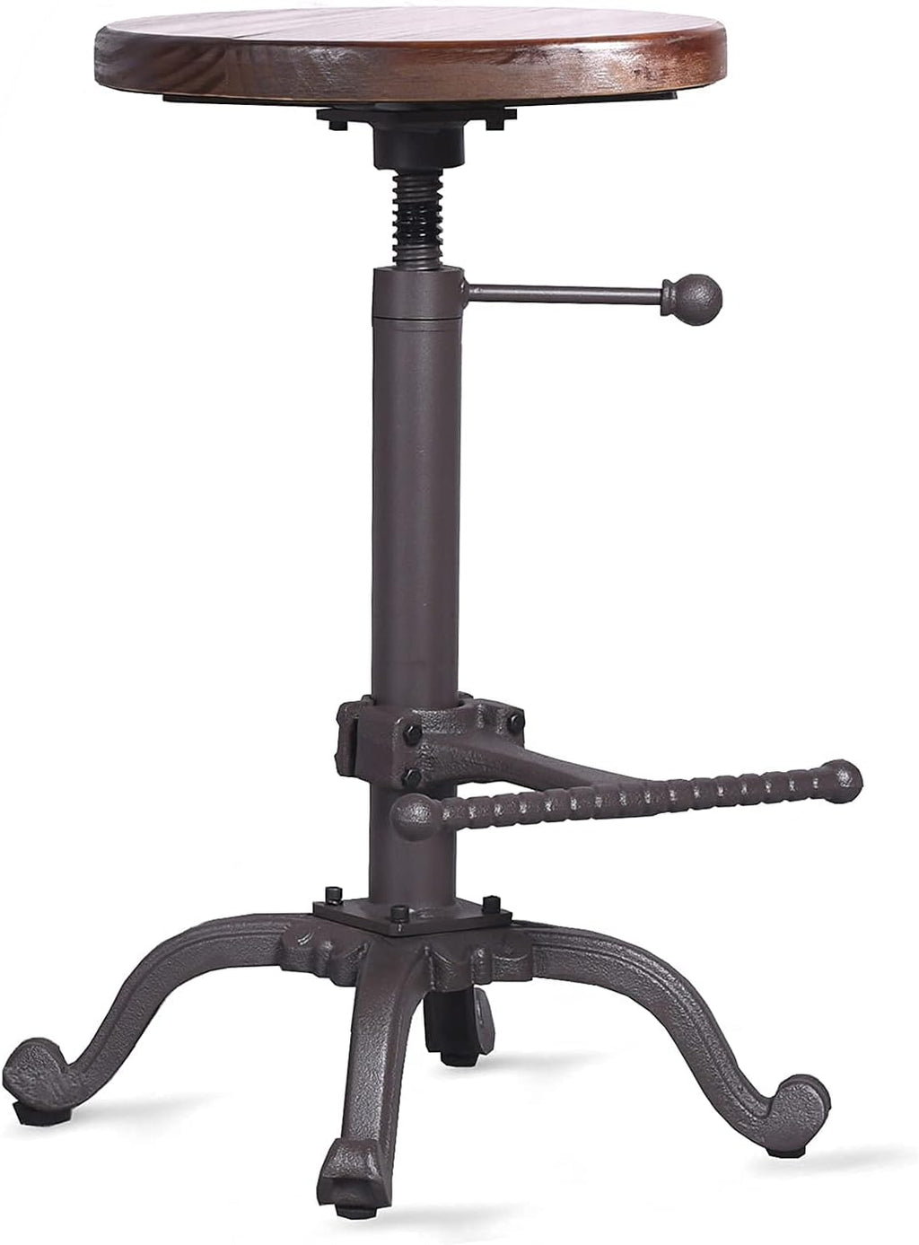 Rustic Swivel Adjustable 22-26 Bar Stool Cast Iron Wooden Brown R916