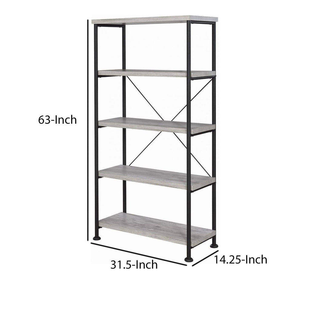 Gray Wood and Metal Open Bookcase U6053