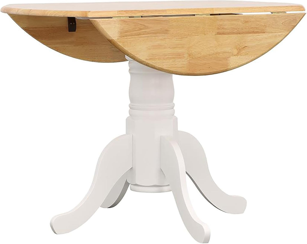 Natural Brown and White Round Drop Leaf Dining Table A48062