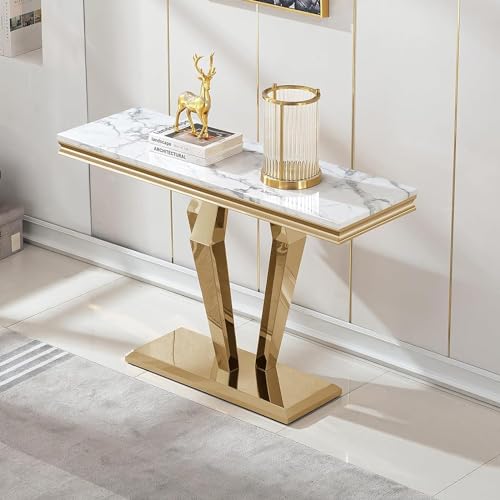 4 Piece Faux Marble Coffee Table Set with Gold Stainless Steel Base E3244