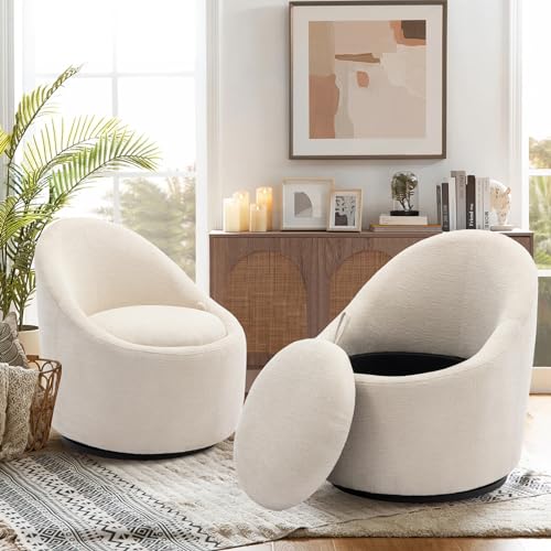 Beige Swivel Accent Chair with Hidden Storage T52985