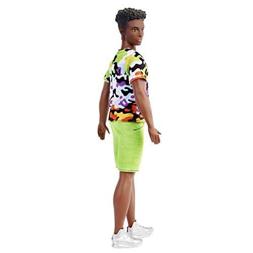 Black Curly Hair Ken Doll with Camo Print Shirt B721