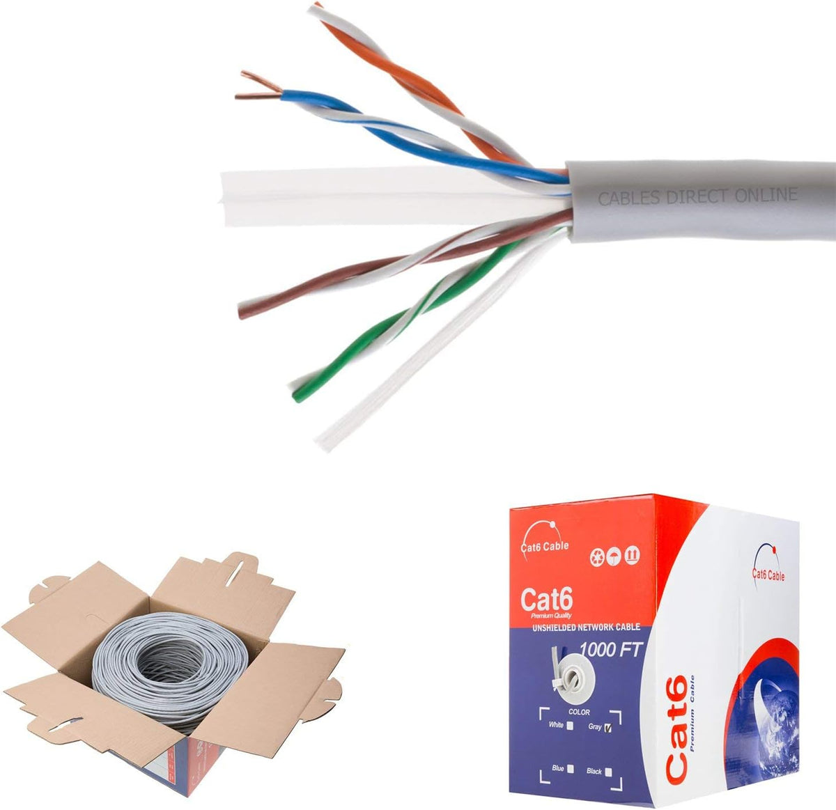 CAT6 1000ft UTP White Ethernet Solid Cable 23AWG Bulk F107
