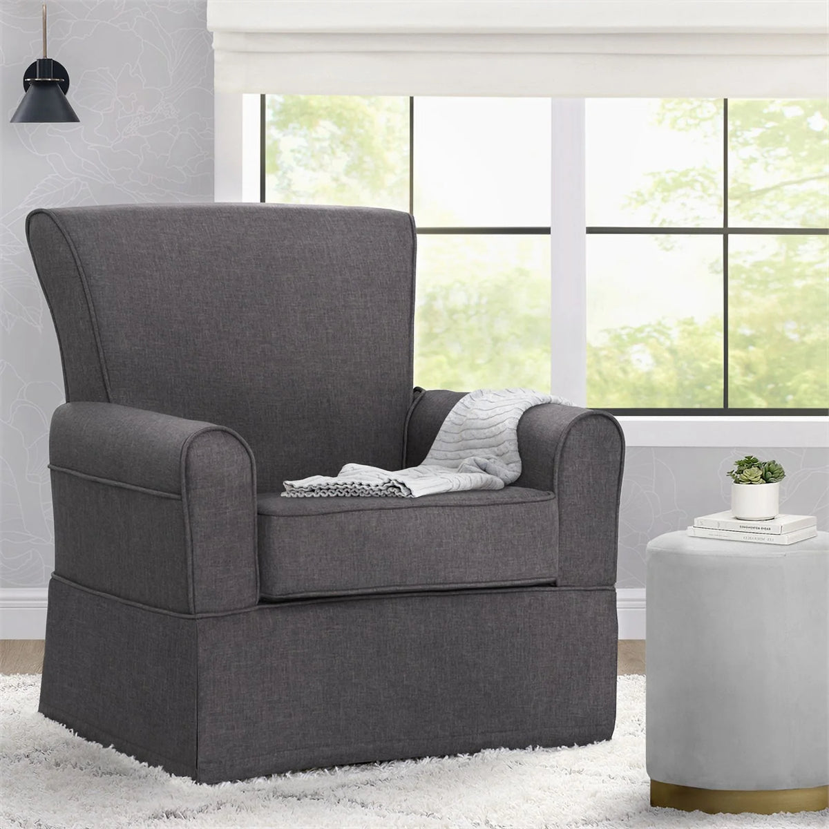 Charcoal Fabric Upholstered Swivel Glider Rocker Chair G18880