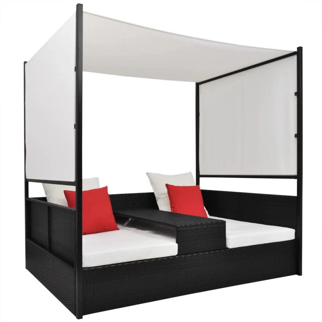 Black Poly Rattan Garden Bed with Canopy E26072