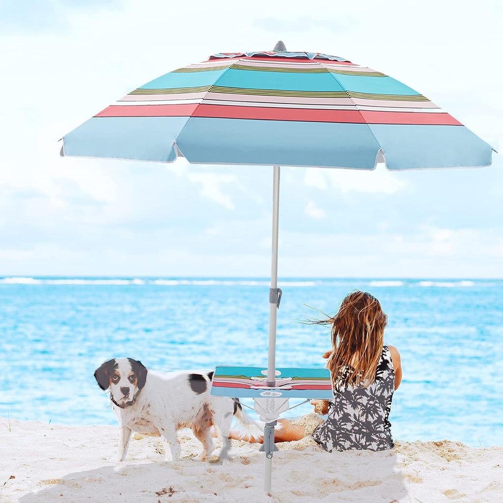 6.5FT SPF50+ Beach Umbrella with Table and Sand Anchor Q42155