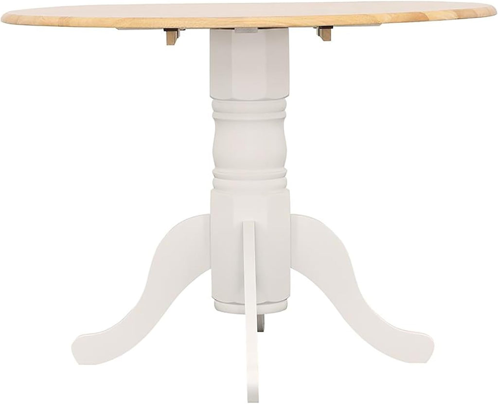 Natural Brown and White Round Drop Leaf Dining Table A48062