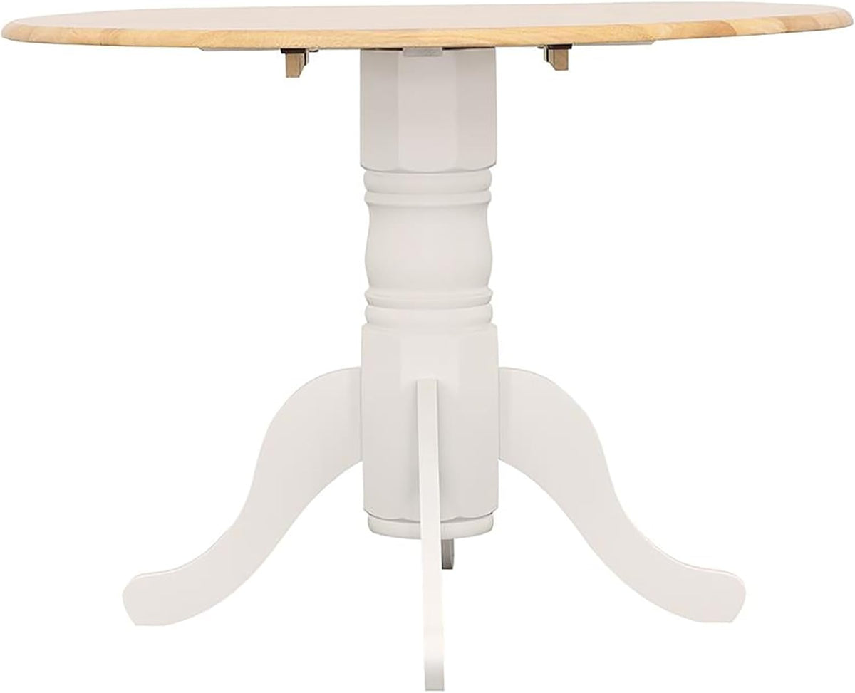 Natural Brown and White Round Drop Leaf Dining Table A48062