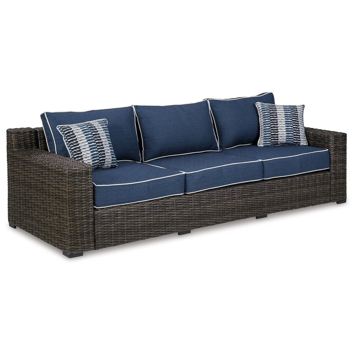98 Inch Outdoor Sofa with Blue Polyester Upholstery E68617