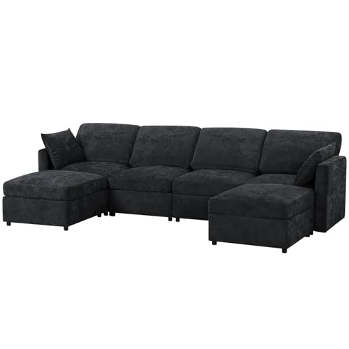 Blue Chenille 3-Seater Sectional Sofa with Ottoman E8318