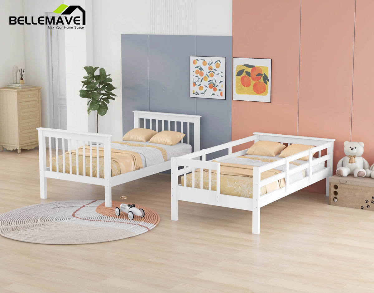 Twin Over Twin Bunk Bed with Storage Stairs and Guardrail, White W127440