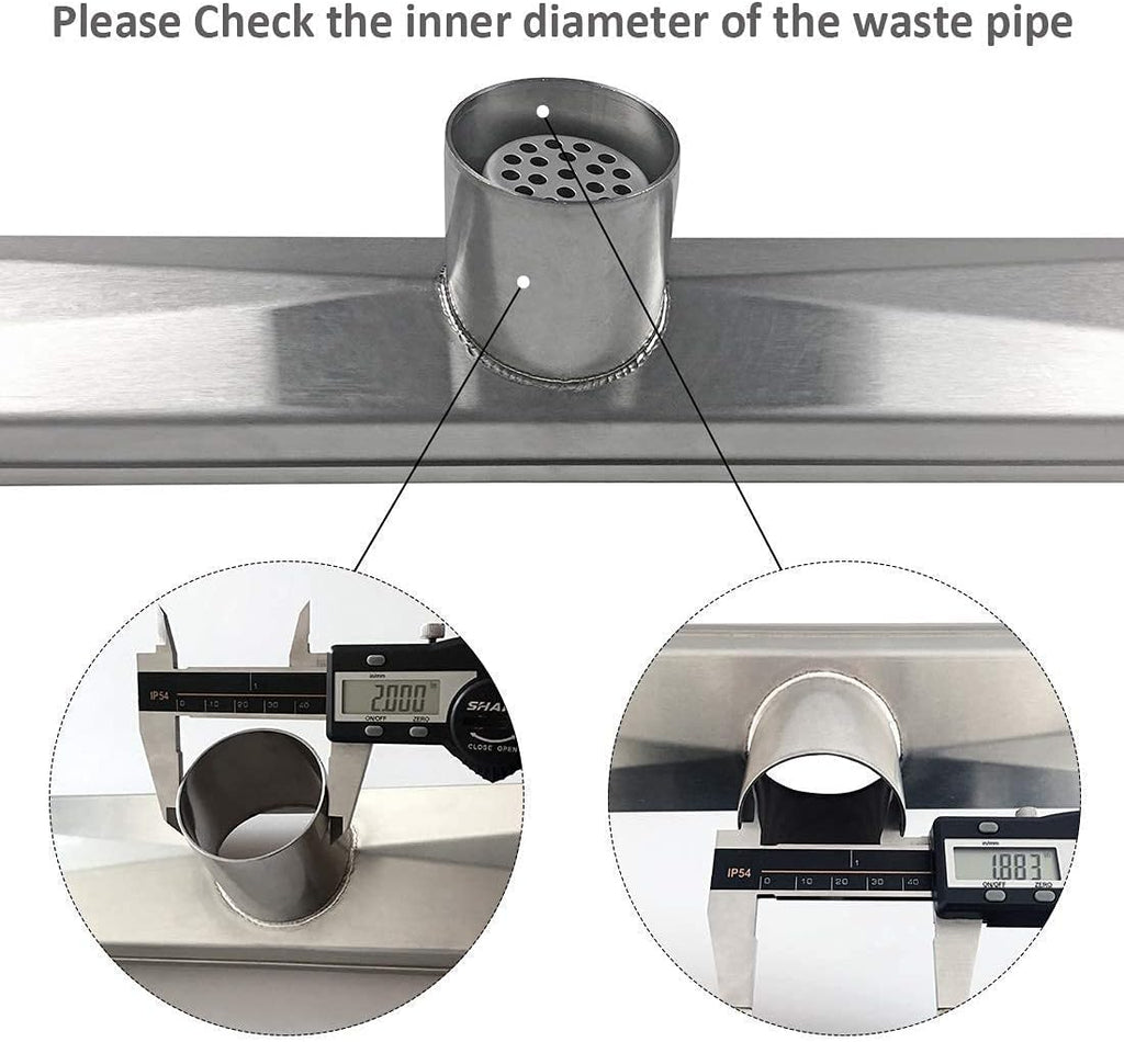 28-Inch Brushed 304 Stainless Steel Rectangle Shower Drain with Tile Insert Grate L1643