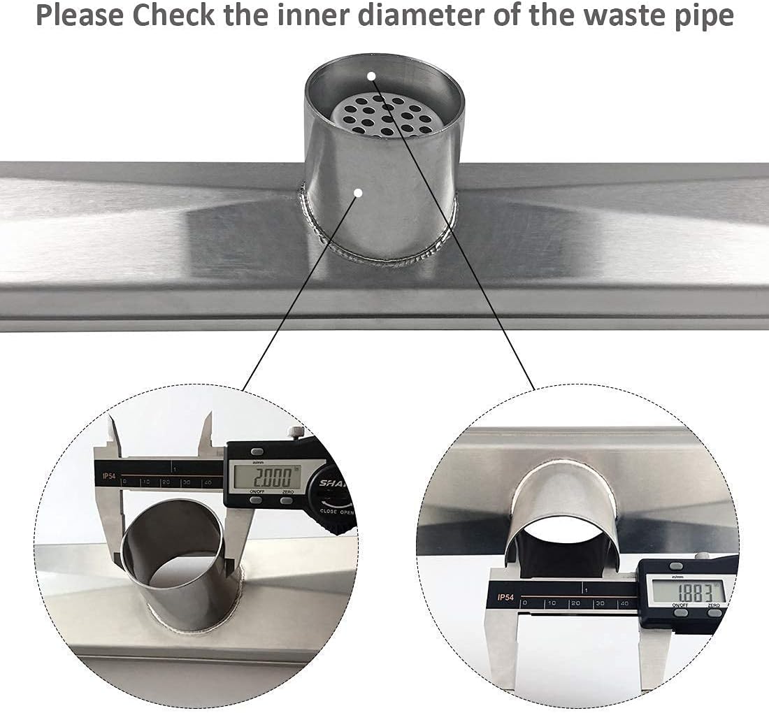28-Inch Brushed 304 Stainless Steel Rectangle Shower Drain with Tile Insert Grate L1643