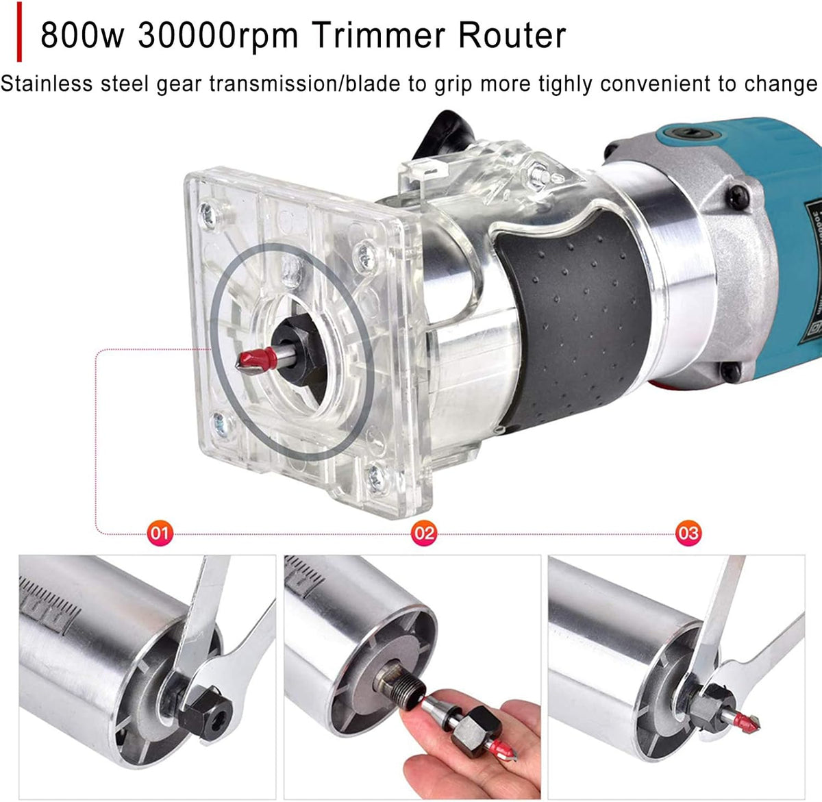 800W Palm Router Electric Hand Trimmer Wood Router 1/4 Collets N8127