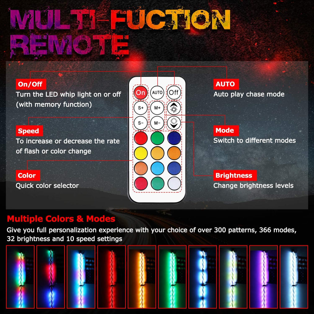 5FT RGB LED Whip Light Antenna Pack of 2 Q555