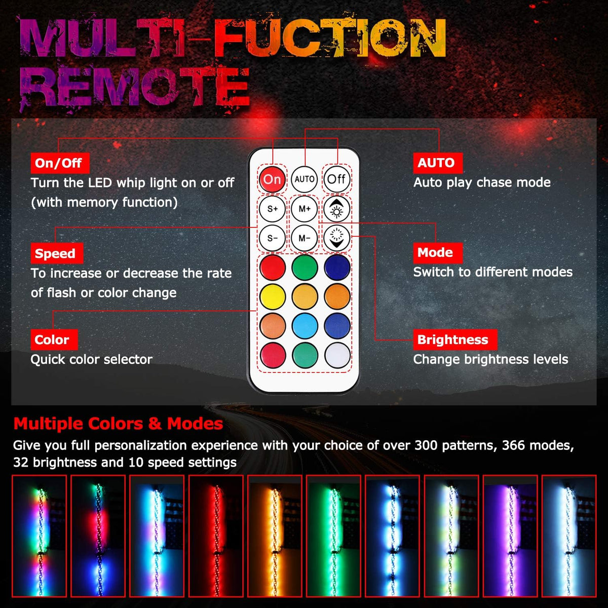 5FT RGB LED Whip Light Antenna Pack of 2 Q555