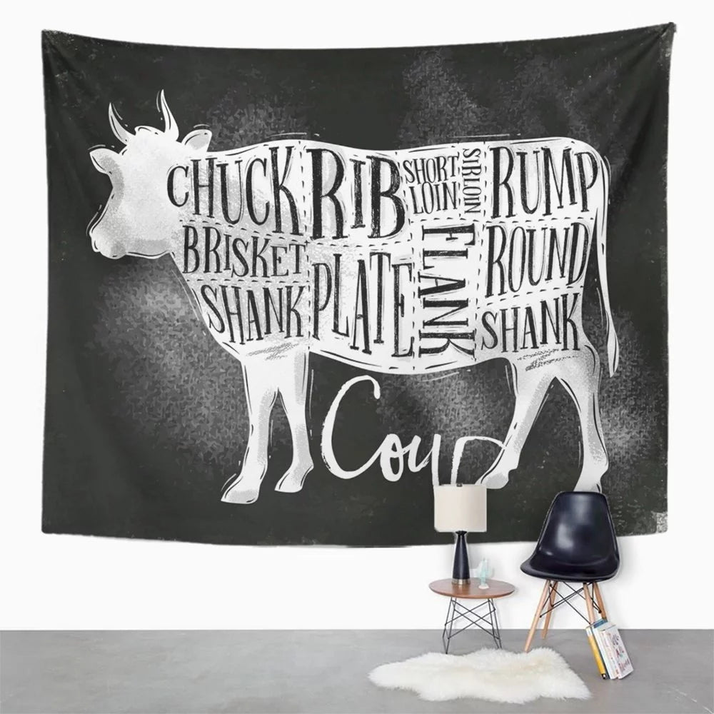 Beef Cutting Scheme Wall Art Hanging Tapestry 51x60 inch R655906