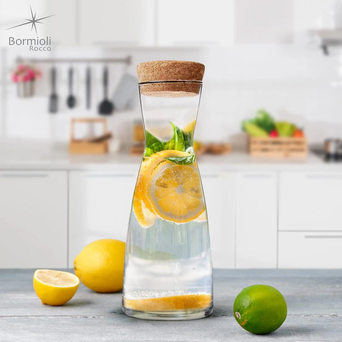Set Of 2 Glass Carafe With Cork Lid, 36.5 Oz P2203