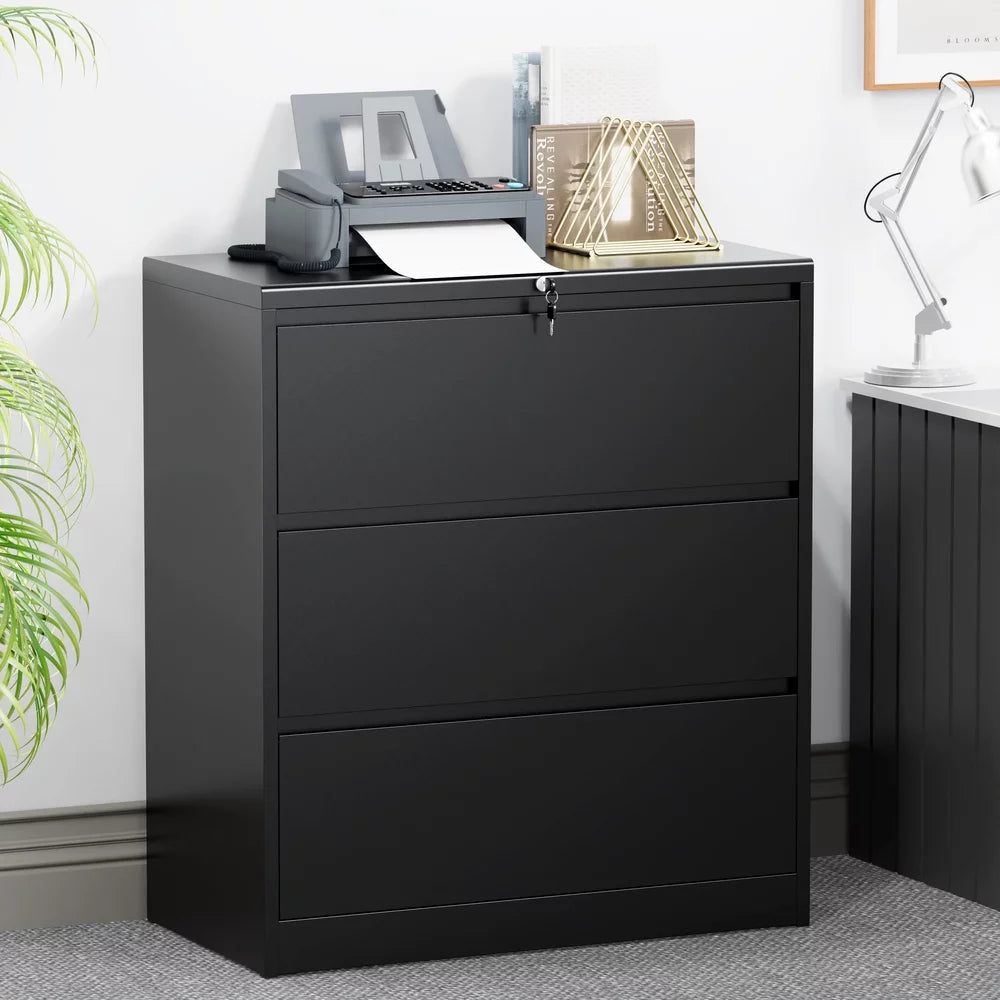 3 Drawer Black Metal File Cabinet with Lock X967