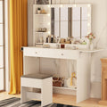White Makeup Vanity Desk with Lights and Charging Station, 2 Drawers & Cushioned Stool H9921