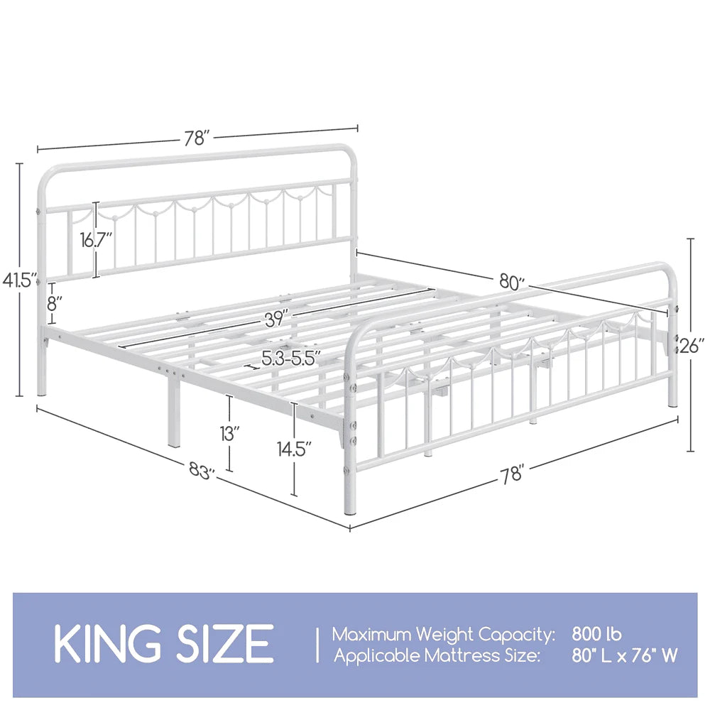 Queen Matte Black Metal Platform Bed Frame with Headboard and Footboard R32724