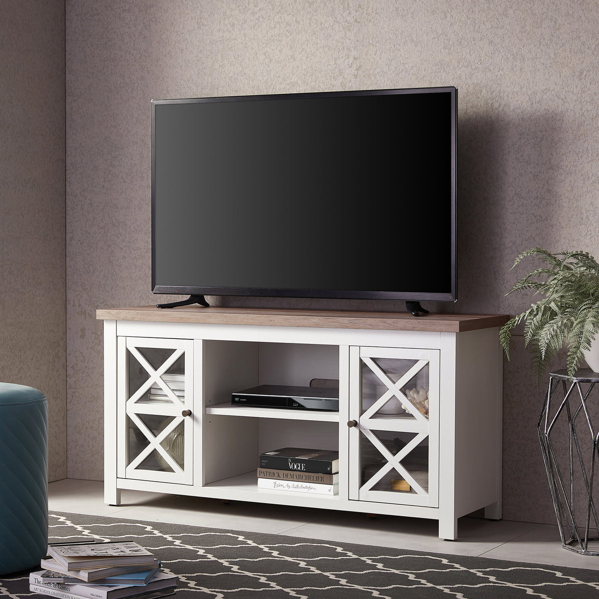 White Gray Oak Rectangular TV Stand E8857