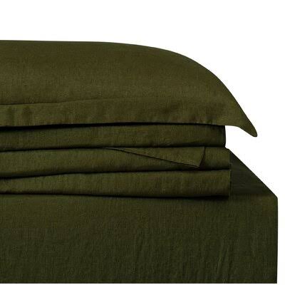 Olive Green Cal. King Linen Sheet Set U8403