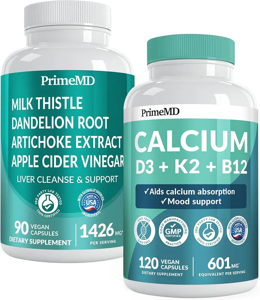 Calcium D3 K2 B12 and Liver Support Supplement Bundle O569