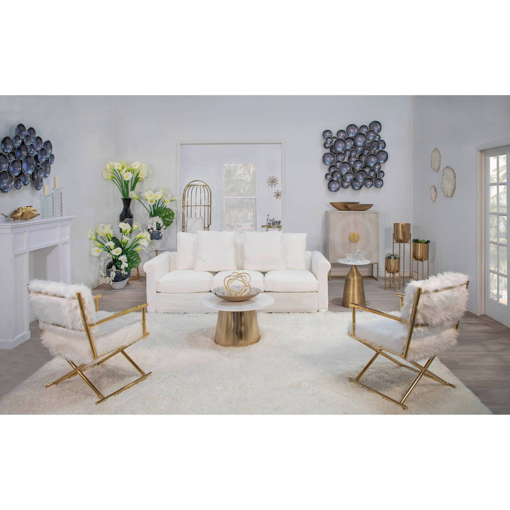 White Marble Round Side Table with Inlay I187604