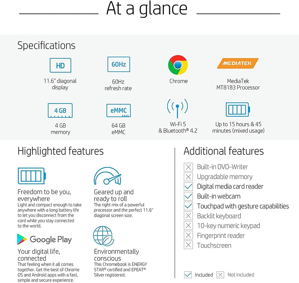 11.6 HD Anti-Glare Chromebook, 4GB RAM, 64GB eMMC M566868
