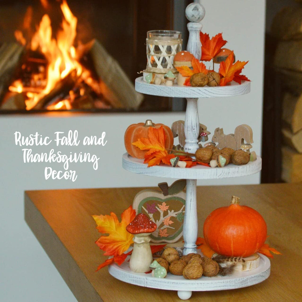 White Rustic 3 Tier Wood Tray W34645