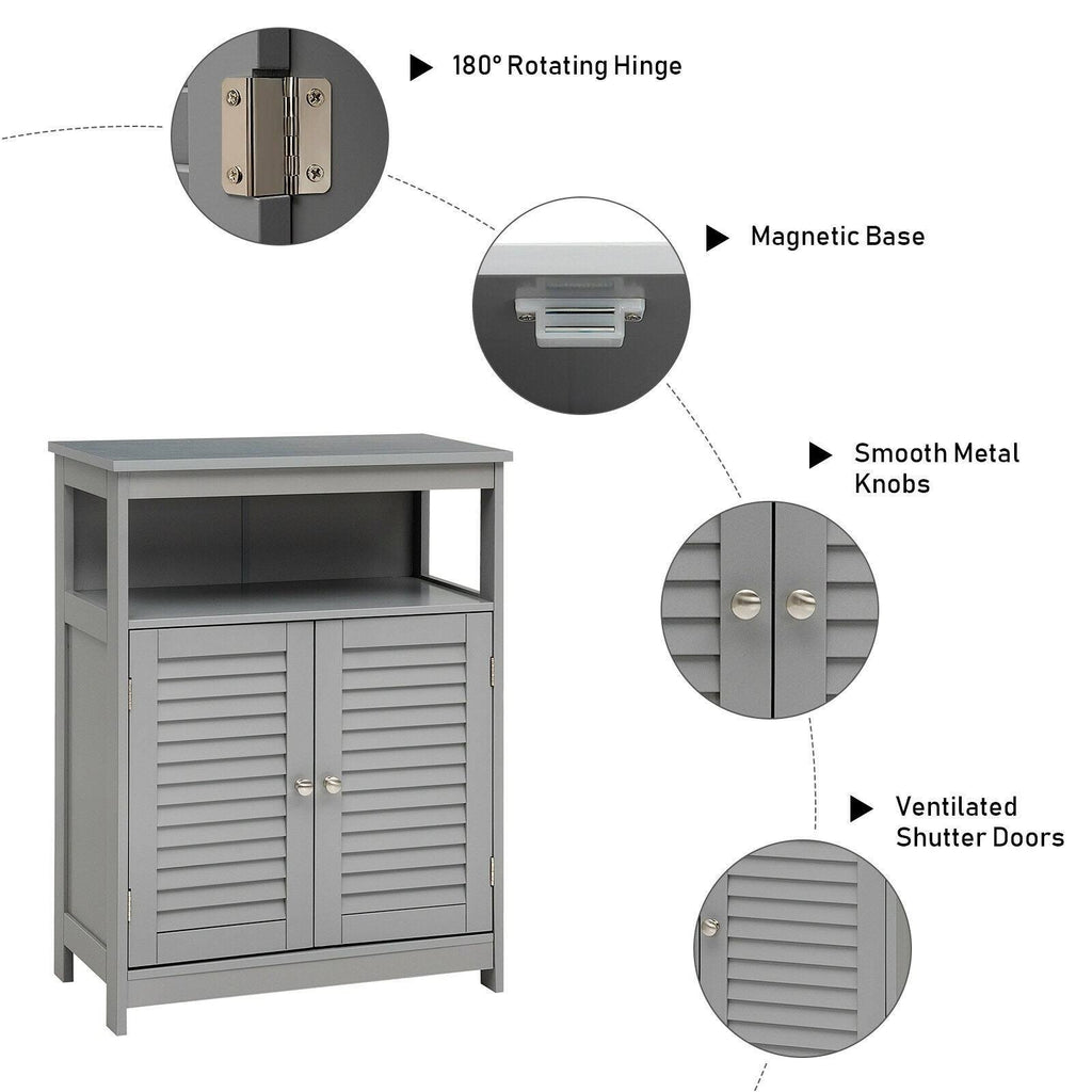 Gray Wood Freestanding Bathroom Storage Cabinet with Double Shutter Door E929